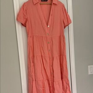 Zara Coral Button-Down Maxi Dress